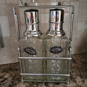 Vintage Double Glass Pump Style Liquor Decanters-1950/1960s